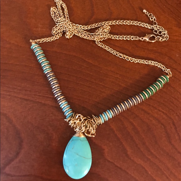Statement Necklace ~ New ~  turquoise and gold - Picture 1 of 3